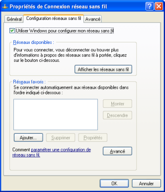 Boîte de dialogue - Utiliser Windows pour configurer mon réseau sans fil