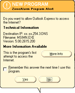 Le logiciel ZoneAlarm affiche une alerte à chaque tentative de connexion d\