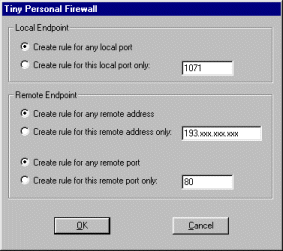Le logiciel Tiny personnal firewall peut créer des règles d\'accès pour chaque application
